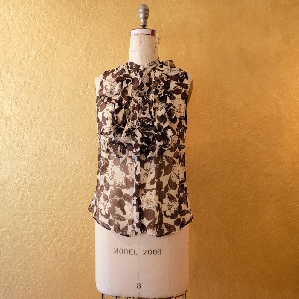 RALPH LAUREN FLORAL RUFFLE SLEEVELESS BLOUSE!